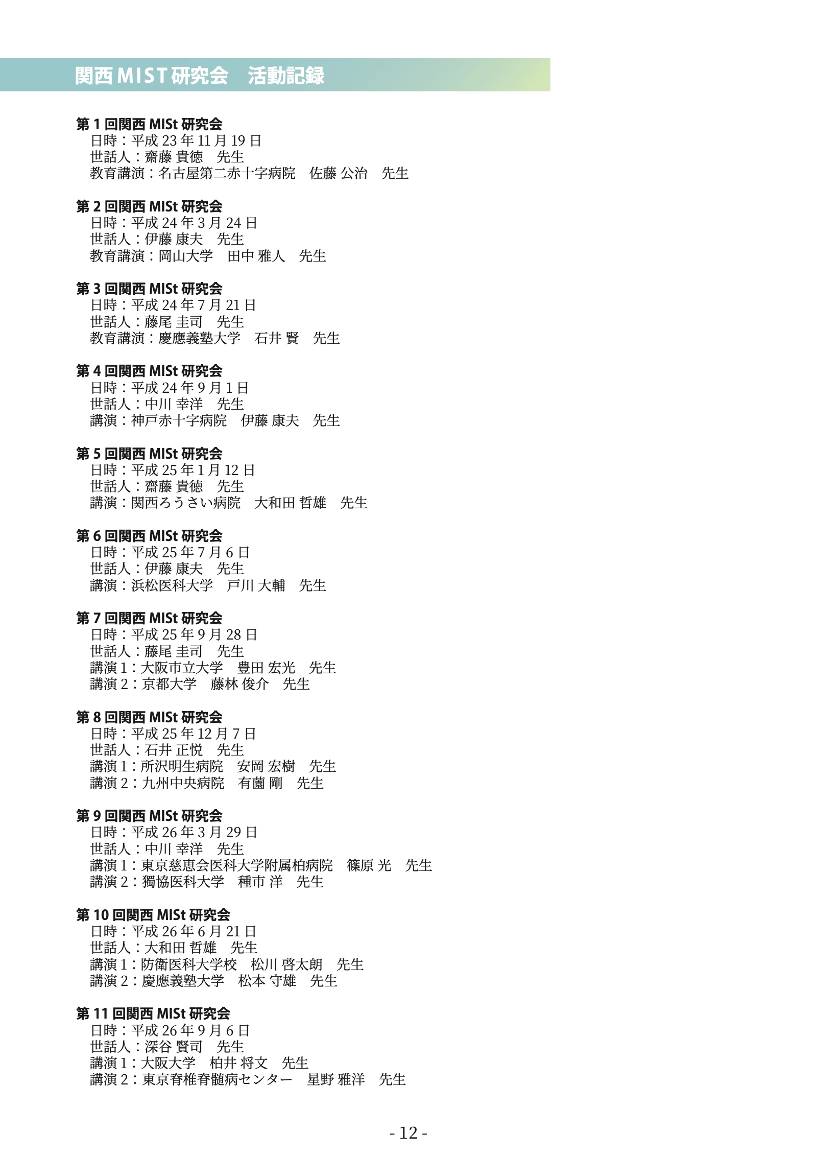 プログラム原本 13ページ：過去の開催記録（1）