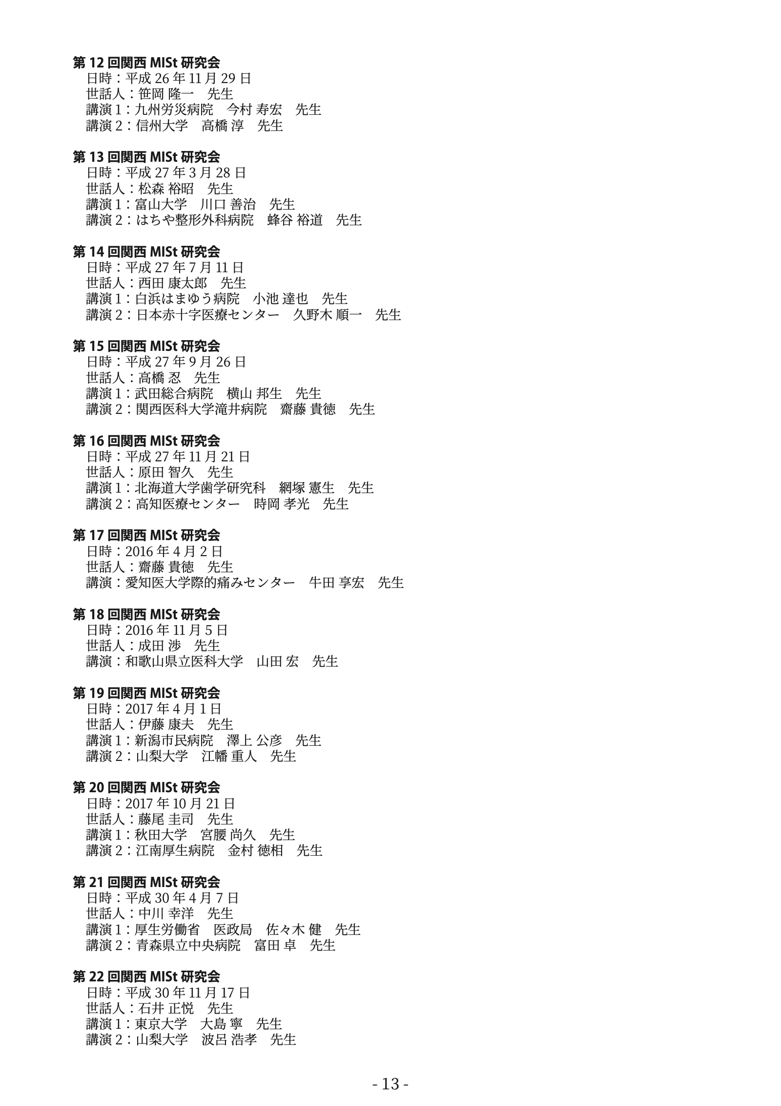 プログラム原本 14ページ：過去の開催記録（2）