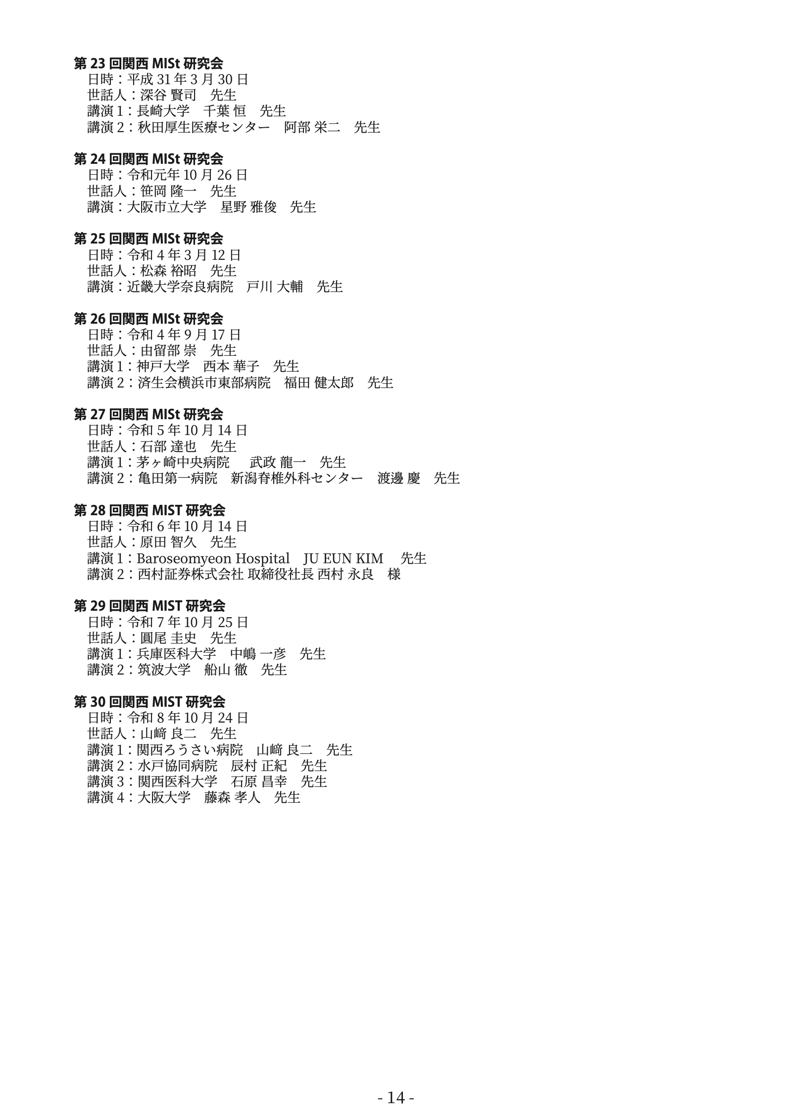 プログラム原本 15ページ：過去の開催記録（3）